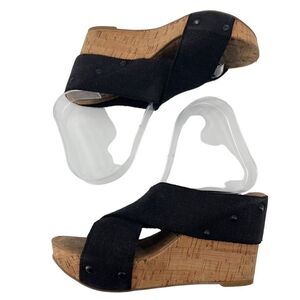 Lucky Brand Womens Wedge Sandals Platform Slip On Cork Sole Black 6 6M / 36